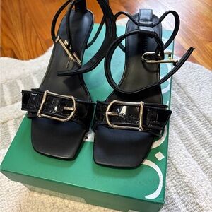 J. Crew Black Crocodile Embossed Leather Heels